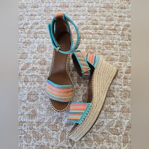 Franco Sarto Clemens Striped Espadrilles Wedge Sandals 10